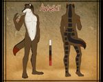  anarchyzeroes black_hair black_markings brown_fur canine color_swatch fur hair male mammal markings model_sheet navel red_eyes red_markings tamerali white_markings 