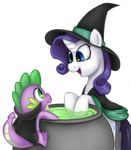  alpha_channel blue_eyes cape cauldron clothing cutie_mark dragon equine female feral friendship_is_magic fur glowing green_eyes hair hat horn horse long_hair male my_little_pony open_mouth plain_background pony purple_hair rarity_(mlp) scalie smile spike_(mlp) transparent_background unicorn white_fur witch_hat xiao668 
