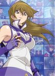  blonde_hair duel_disk lipstick makeup obelisk_blue_uniform official_art solo tenjouin_asuka yellow_eyes yu-gi-oh! yuu-gi-ou_(card) yuu-gi-ou_gx 