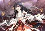  aircraft airplane black_hair commentary hairband haruna_(kantai_collection) hidaka_kouyou highres japanese_clothes kantai_collection long_hair open_mouth red_eyes sarashi solo tears torn_clothes 