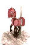  anatomically_correct anatomically_correct_pussy animal_genitalia anus bit_gag blue_eyes boots bridle equine equine_pussy female feral friendship_is_magic fuchs fur gag hair hooves horse horseshoe looking_at_viewer mammal my_little_pony outside pink_fur pink_hair pinkamena_(mlp) pinkie_pie_(mlp) plain_background pony pussy raised_tail saddle simple_background solo traditional_media 