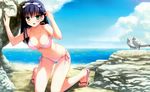  beach bikini black_hair blush cleavage cube green_eyes kanekiyo_miwa kurano-kunchi_no_futago_jijou kurano_yae swimsuit 