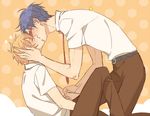  blonde_hair blue_hair blush closed_eyes free! glasses hazuki_nagisa kiss male_focus multiple_boys necktie ryuugazaki_rei school_uniform sweat ten_(lu2948d) yaoi 