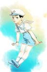  appleody black_hair blue_eyes hat higashikata_jousuke_(jojolion) jojo_no_kimyou_na_bouken jojolion male_focus sailor_collar sailor_hat shorts solo younger 