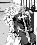  absurdres bad_id bad_pixiv_id birthmark dark_skin dark_skinned_male dio_brando enrico_pucci greyscale highres jack-ddd-no13 joestar_birthmark jojo_no_kimyou_na_bouken monochrome multiple_boys official_style stand_(jojo) star stardust_crusaders stone_ocean the_world whitesnake_(stand) 