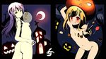  animal ass bat black blonde_hair blush cake candy flat_chest halloween lollipop momyu navel nude original pumpkin red_eyes 