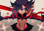  bad_id bad_pixiv_id black_hair blue_eyes breasts kill_la_kill matoi_ryuuko medium_breasts multicolored_hair narihito revealing_clothes scissor_blade senketsu solo suspenders two-tone_hair underboob 