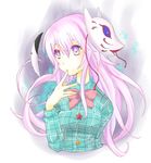  absurdres bow finger_to_mouth fox_mask hata_no_kokoro highres mask noh_mask pink_eyes pink_hair plaid plaid_shirt shirt star takahashi_kouta touhou upper_body 