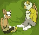  5_toes anthro bat clothing duo green_background hair hindpaw mammal paws plain_background socks thecruelseasons toes wings 