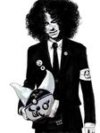  1boy afro black_and_white formal greyscale lapel_pin looking_at_viewer male male_focus mask monochrome necktie one_piece sogeking solo suit usopp 