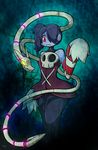 (skullgirls)looking_at_viewer 2013 blue_hair blue_skin clothed clothing dress glowing_eyes hair leviathan leviathan_(skullgirls) looking_at_viewer red_eyes skull skullgirls squigly stitches wide_hips xingscourge 