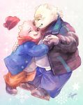  2018 anthro clothed clothing coat duo eyes_closed eyewear fully_clothed glasses gloves hand_holding hug humanoid_hands jambavan lagoon_bluebear male male/male mammal overweight overweight_male pants polar_bear ponytail rave_(tas) scarf shirt slightly_chubby sweater tokyo_afterschool_summoners ursine video_games 
