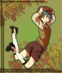  alternate_costume blue_eyes blue_hair cabbie_hat casual hat kabane_(follabi) looking_back mahou_shoujo_madoka_magica miki_sayaka short_hair shorts solo sweater_vest 