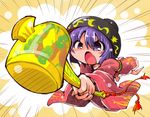  bowl japanese_clothes mallet miracle_mallet open_mouth purple_eyes purple_hair shinapuu short_hair solo sukuna_shinmyoumaru touhou wide_sleeves 