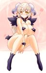  areola_slip areolae blonde_hair blush breasts character_request covered_nipples full_body heart highres horns ishida_hiroyuki large_areolae large_breasts long_hair looking_at_viewer original pasties shoes simple_background smile solo tail wings wrist_wrap yellow_eyes 