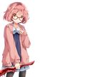  blood brown_hair dandelion_(artist) glasses kuriyama_mirai kyoukai_no_kanata pantyhose seifuku sword weapon white 