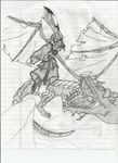  armor dragon human mammal scalie sketch sword traditional_media tubeku weapon wings 