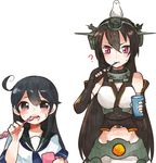  black_eyes black_hair blush brushing_teeth itomugi-kun kantai_collection long_hair multiple_girls nagato_(kantai_collection) red_eyes school_uniform serafuku ushio_(kantai_collection) white_background 