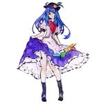  blue_hair boots full_body hat hinanawi_tenshi long_hair red_eyes shiro_(reptil) simple_background solo standing touhou white_background 