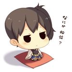  big_head black_legwear brown_eyes brown_hair chibi japanese_clothes kaga_(kantai_collection) kantai_collection muneate side_ponytail skirt solo thighhighs translated yoshikanakamura zettai_ryouiki 