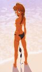  beach bikini bikini_bottom bikini_top_removed black_bikini blue_eyes breasts from_behind green_eyes heterochromia kesuida long_hair looking_at_viewer looking_back medium_breasts original outdoors solo swimsuit tan tanline topless water 