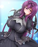  blush breasts gothic_lolita large_breasts lolita_fashion long_hair murasaki_(senran_kagura) ponpo purple_eyes purple_hair ribbon senran_kagura smile solo very_long_hair 