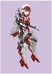  assault_rifle bangs black_legwear blue_eyes blunt_bangs brown_hair chinese_clothes gun hairband hiememiko holding holding_gun holding_weapon kantai_collection looking_at_viewer original pantyhose rifle rocs_tso_ying solo t65_assault_rifle trigger_discipline weapon 