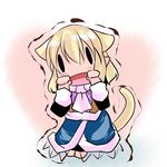  animal_ears blonde_hair chibi hoshizuki_(seigetsu) kemonomimi_mode minigirl mizuhashi_parsee open_mouth paw_pose puru-see solo standing tail touhou trembling |_| 