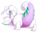  blush butt dragon female goodra green_eyes looking_back nintendo plain_background pok&#233;mon pok&eacute;mon presenting presenting_hindquarters slugbox solo video_games white_background wide_hips 