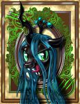  cat_eyes changeling female friendship_is_magic green_eyes green_hair hair harwick holes long_hair looking_at_viewer my_little_pony portrait queen_chrysalis_(mlp) slit_pupils solo tongue tongue_out 