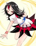  black_hair blush grin han_(jackpot) horn kijin_seija multicolored_hair red_eyes red_hair smile solo streaked_hair touhou white_hair 