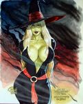  areolae breasts budd_root green_hair green_skin hat large_breasts long_hair smile solo witch witch_hat 
