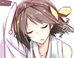  admiral_(kantai_collection) bad_id bad_pixiv_id brown_hair closed_eyes drooling hairband hajime_(kin'you_club) hiei_(kantai_collection) kantai_collection leaning_on_person military military_uniform naval_uniform short_hair sleeping solo_focus uniform 