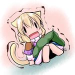  animal_ears blonde_hair chibi hoshizuki_(seigetsu) kemonomimi_mode minigirl mizuhashi_parsee open_mouth peas puru-see sitting solo tail touhou trembling |_| 