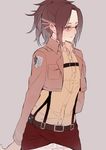  bad_id bad_pixiv_id brown_hair emblem glasses hange_zoe jacket paradis_military_uniform shingeki_no_kyojin simple_background solo survey_corps_(emblem) tokio_neo 