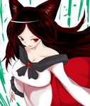  animal_ears bare_shoulders breasts brooch brown_hair han_(jackpot) imaizumi_kagerou jewelry large_breasts nail_polish red_eyes red_nails solo touhou wolf_ears 