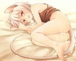  after_sex afterglow animal_ears barefoot blush bottomless breath cum cum_on_pussy feet fetal_position looking_at_viewer lying mouse_ears mouse_tail nazrin parted_lips pussy red_eyes short_hair silver_hair smile solo tail touhou yudepii 