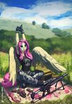  absurd_res anthro anthrofied backpack blue_eyes boots camo equine female field fluttershy_(mlp) friendship_is_magic gloves grass gun hair hi_res horse mammal my_little_pony outside pegasus piercing pink_hair pony ranged_weapon rifle scope sitting solo stretching tree vombavr weapon wings 