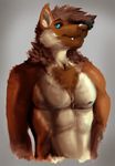 baroque biceps black_sclera blue_eyes brown_fur bust canine chest_tuft fangs front fur grey_background hair_over_eye jinash looking_at_viewer male mammal maned_wolf multicolor_fur muscles nipples pecs plain_background ritts solo standing teeth tooth topless tuft two_tone_fur white_fur wolf 