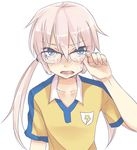  blush cum cum_on_glasses facial fusion glasses inazuma_eleven_(series) inazuma_eleven_go inazuma_eleven_go_chrono_stone kirino_ranmaru kirino_ranmaru_(mixi_max_jeanne_d'arc) lightning_bolt long_hair male_focus open_mouth raimon raimon_soccer_uniform riyu_(yulevy) soccer_uniform solo sportswear twintails 