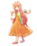  dress fairy_(jintai) green_eyes hands_clasped highres jinrui_wa_suitai_shimashita long_sleeves messy_hair own_hands_together pink_hair watashi_(jintai) 