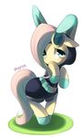  clothing equine eyewear female feral fluttershy_(mlp) friendship_is_magic fur goggles green_eyes hair hoodie horse long_hair mammal marenlicious my_little_pony pegasus pink_hair plain_background pony shoes solo standing wings yellow_fur young 