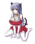  1girl animal_ears arisu_(zzo900) blue_eyes blue_hair breasts cat_ears cat_tail feet large_breasts long_hair no_shoes reah reah_(ys) solo tail thighhighs white_legwear ys 