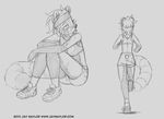  clothing female headband jay_naylor jogging lynne mammal red_panda ringed_tail shirt shoes shorts sitting sketch sneakers socks solo striped_tail 