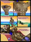  anthro beach biceps clothing comic dragon eyewear flexing green_eyes in_water leiks lying male muscles never_miss_a_sunrise on_back pecs rastaban rastaban_(character) sand scar seaside shorts silhouette sunglasses swimsuit toned topless vein water wet 