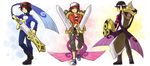  aegislash black_hair blue_eyes calme_(pokemon) doublade dual_wielding gen_6_pokemon hat hk_(nt) holding honedge multiple_persona pokemon pokemon_(creature) pokemon_(game) pokemon_xy sheath shield smile sunglasses sword unsheathing weapon yellow_eyes 