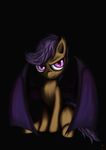  bat_pony bat_wings batpony black_background cub equine fangs female feral friendship_is_magic fur hair horse looking_at_viewer mammal my_little_pony orange_fur pegasus plain_background pony purple_eyes rameslack scootaloo_(mlp) sitting slit_pupils smile solo teeth wings young 