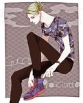  blonde_hair casual cigarette jojo_no_kimyou_na_bouken male_focus oketsu_fumio prosciutto shirt shoes sneakers solo t-shirt 