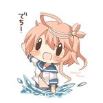  ahoge bad_id bad_twitter_id black_eyes blush chibi dated hair_ornament hairclip i-58_(kantai_collection) kantai_collection lowres open_mouth petals pink_hair rebecca_(keinelove) short_hair signature simple_background smile solo water white_background 