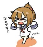  &gt;_&lt; bare_legs brown_hair chibi closed_eyes commentary crying folded_ponytail inazuma_(kantai_collection) kantai_collection nanodesu_(phrase) school_uniform serafuku sleeves_past_wrists solo translated white_background zerozaki_tojiori 